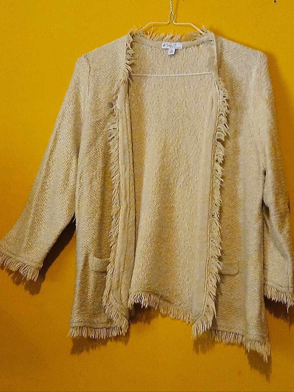 Kim Rogers Cream Fringe Open-Front Women's Cardigan